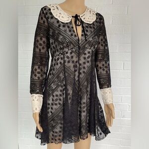 Free People Black Lace Dress with Cream Accents